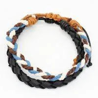 2 Strand Blk Leather & Colourful String Bracelet - Beachin Surf