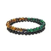 2-STRAND MATT BLACK, TIGER EYE & BLUE TIGER EYE BEADED BRACELETS