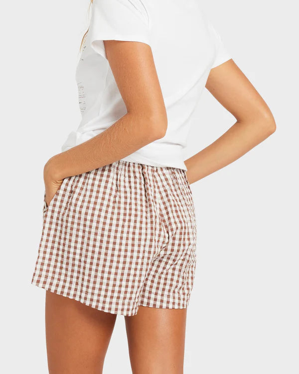 Womens Delilah Check Elastic Waist Shorts
