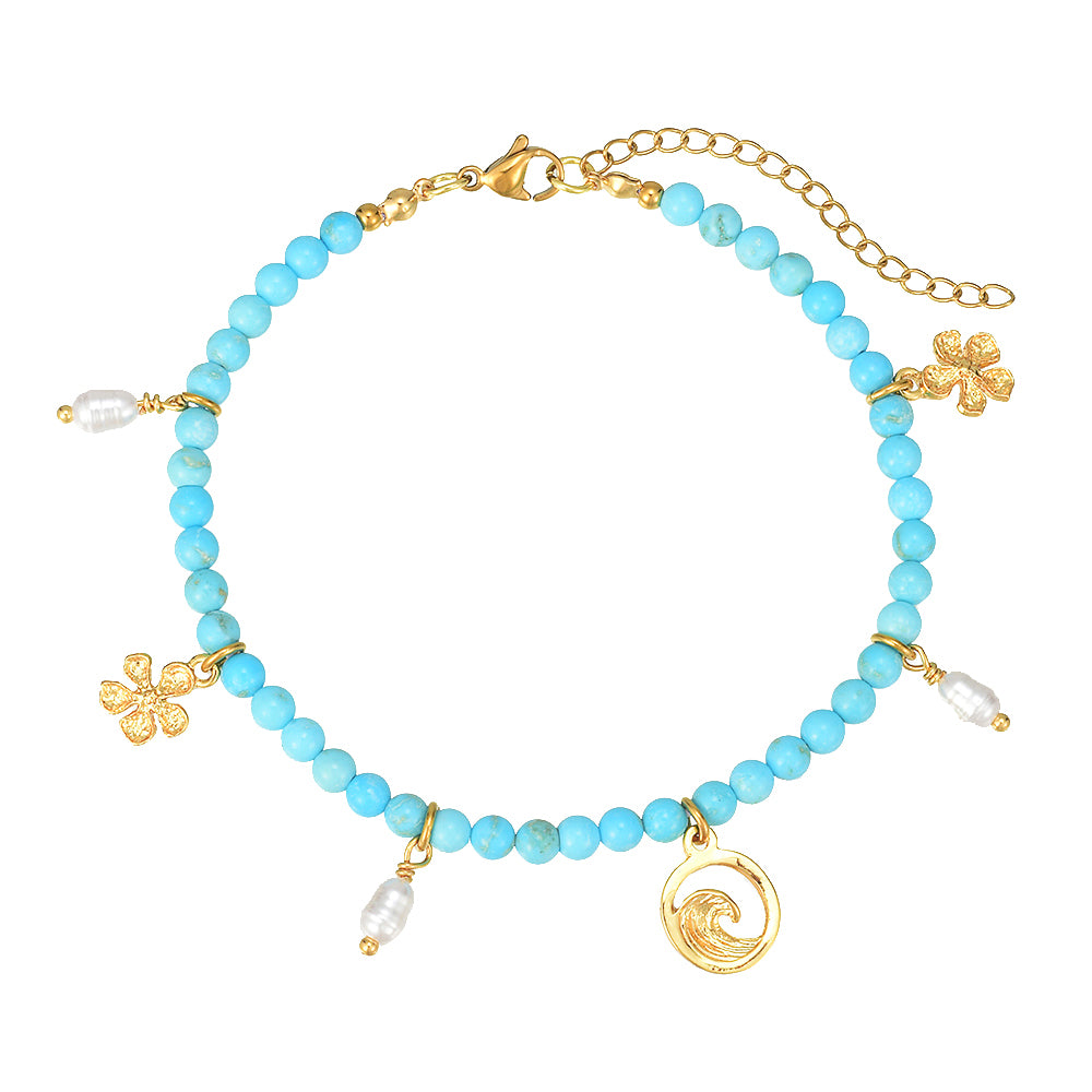 Turquoise Anklet W/Marine Charms