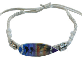Surfboard White Plaited Cord Bracelet