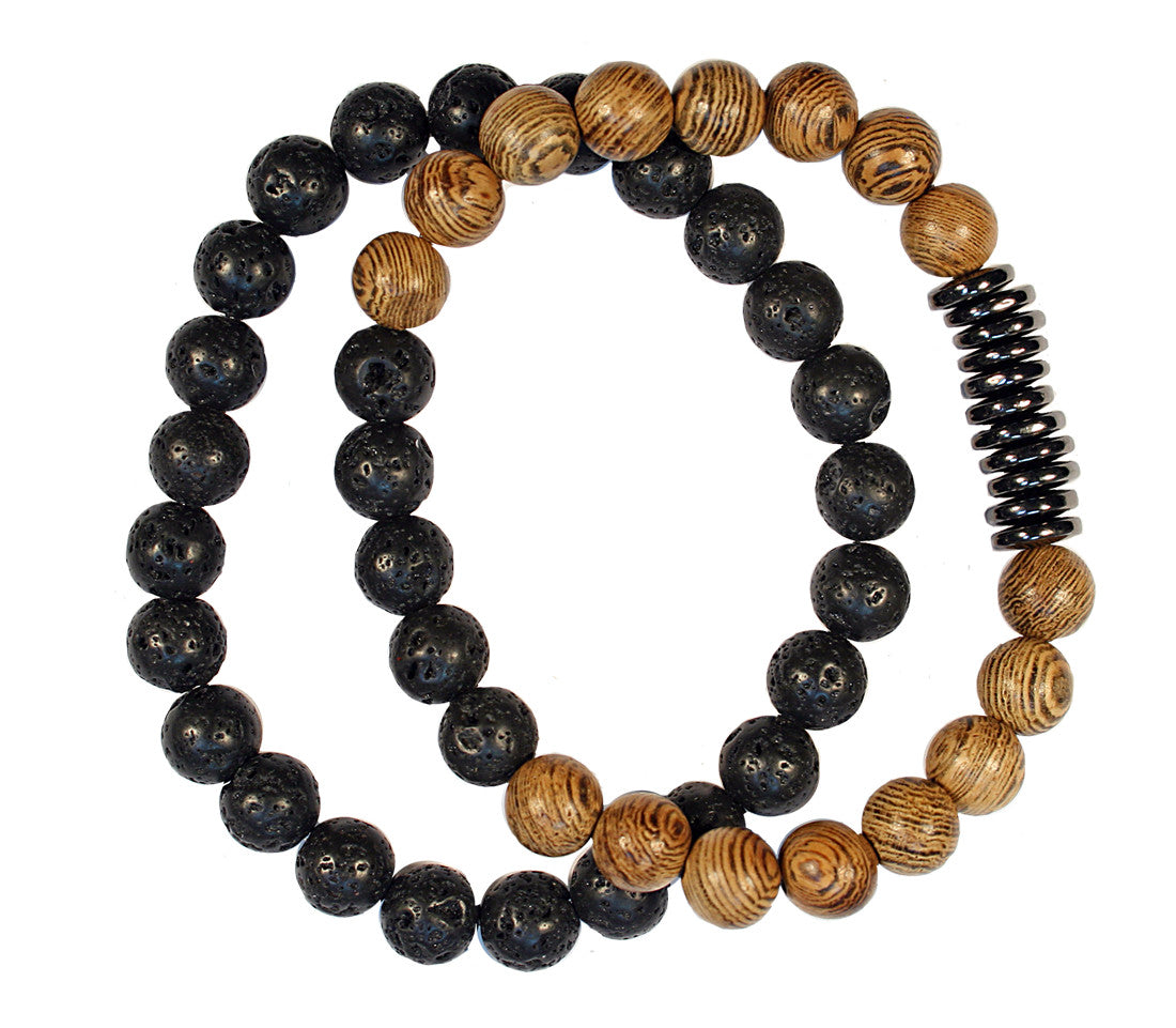 2 STRAND WOOD/LAVA BEAD BRACELET