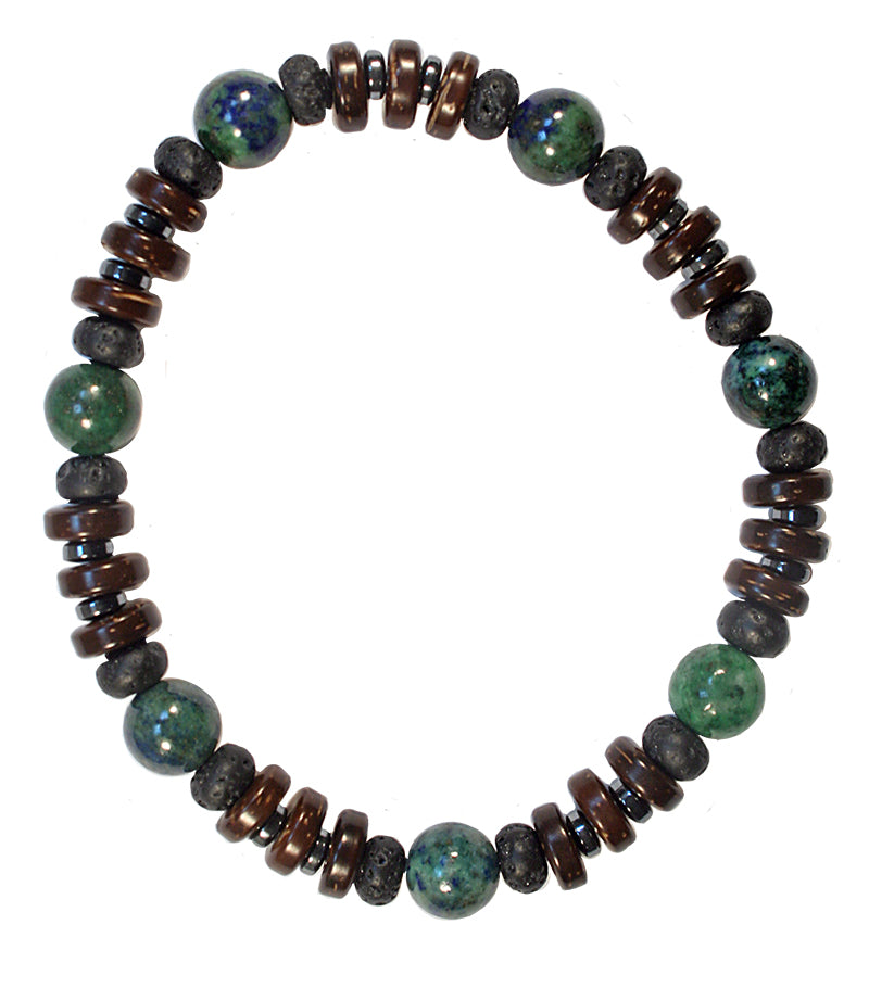 COCONUT DISC BRACELET W/ FEATURE AZURITE BEADS