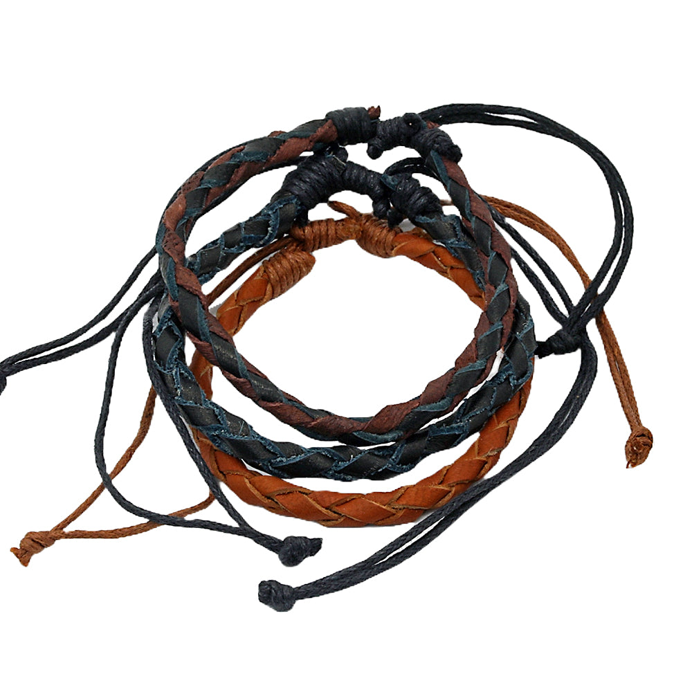 SET OF 3 ROUND PLAIT LEATHER NATURAL BRACELETS