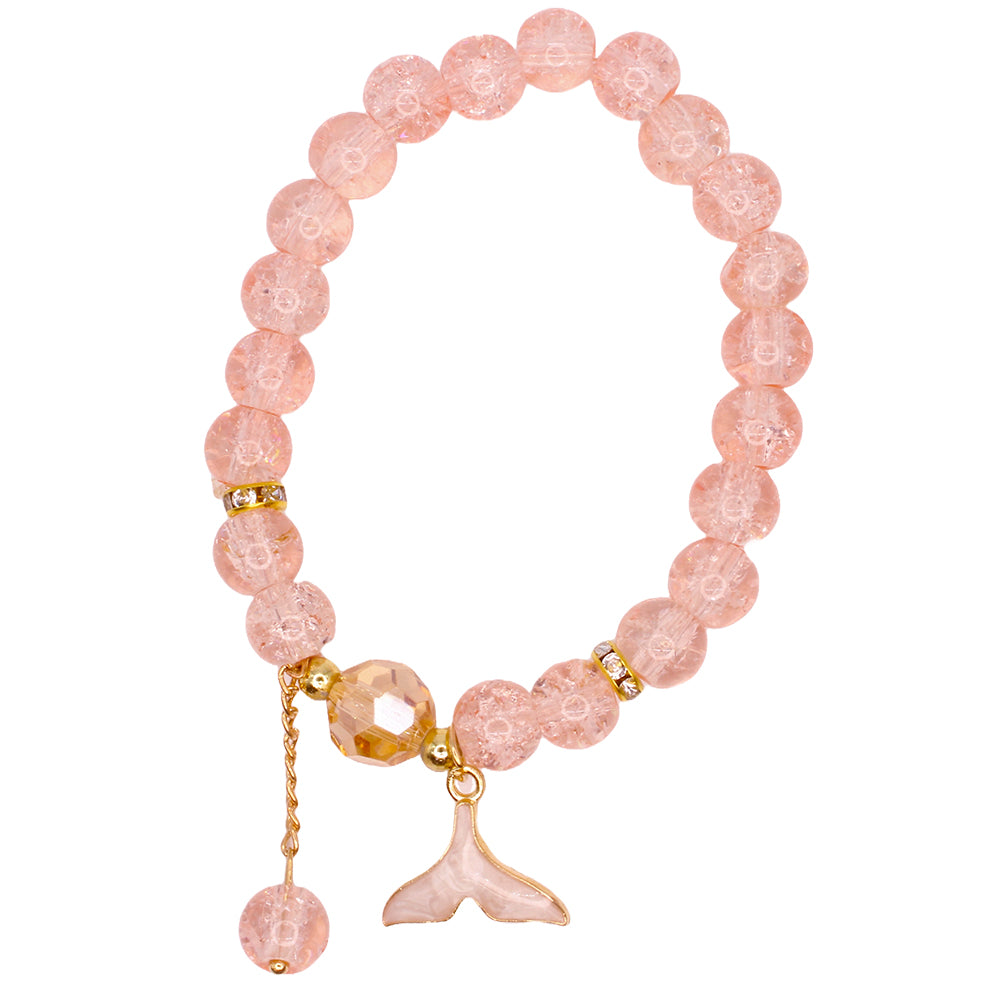 OCEAN PINK BEADED BRACELET W/ WHALE TAIL