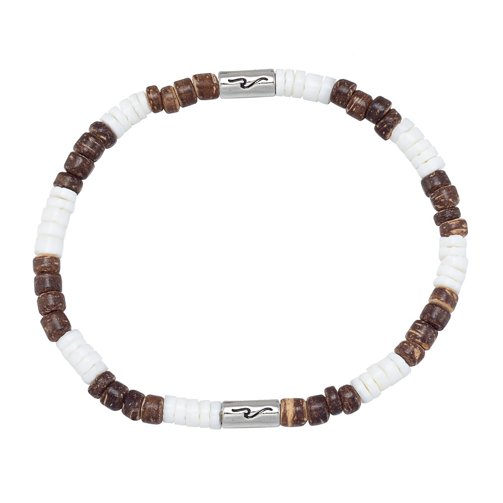 COCONUT & SHELL BRACELET W/ CYCLINDER WAVE BEADS
