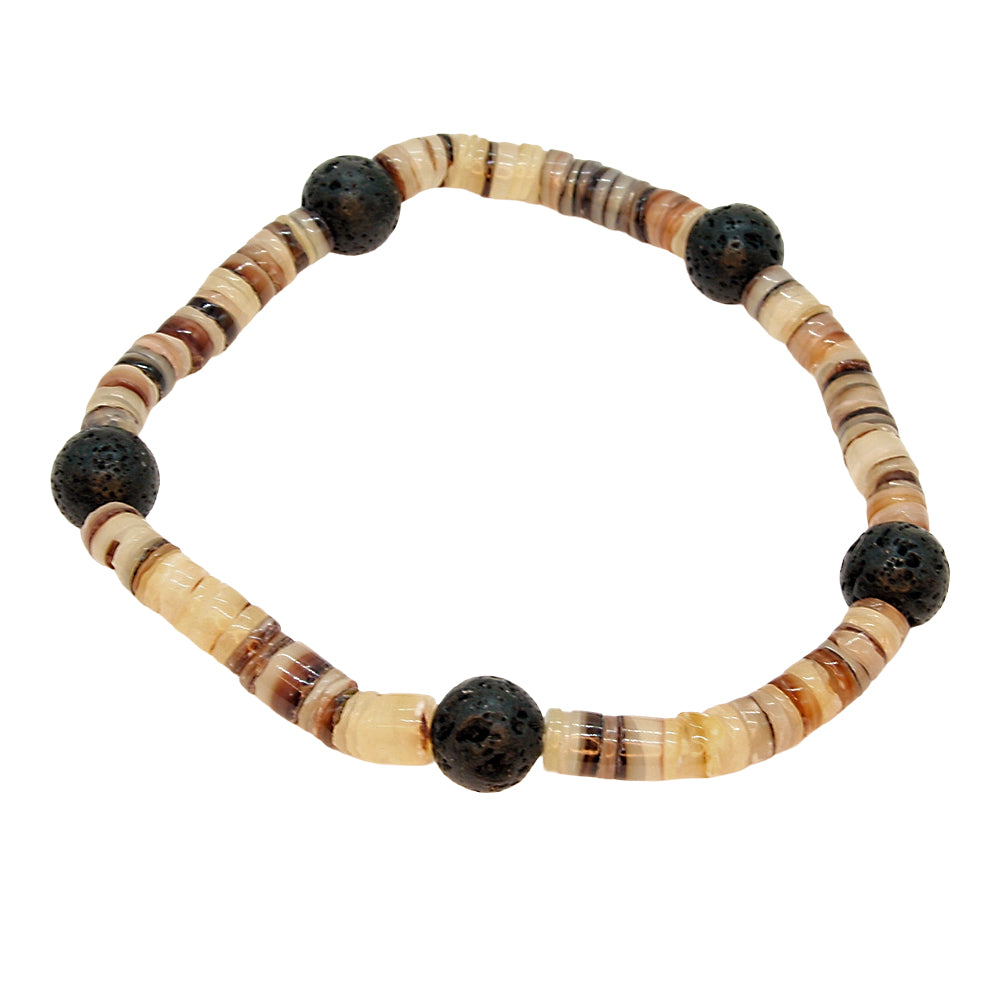 Natural Shell Bracelet W/ Lava Beads