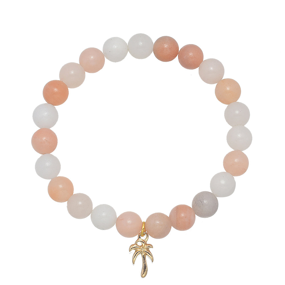 6mm Pink Aventurine Bracelet w/ Dainty Gold Palm