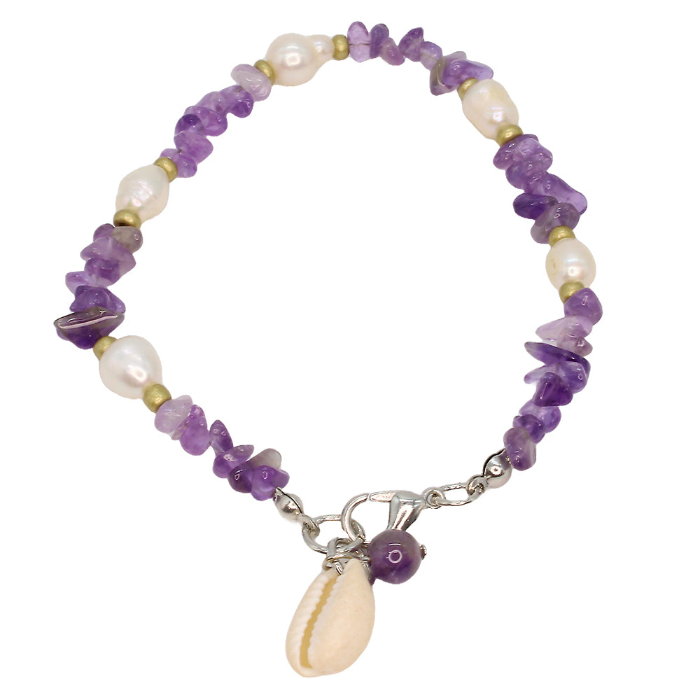Amethyst & Pearl Bracelet w Cowrie Shell