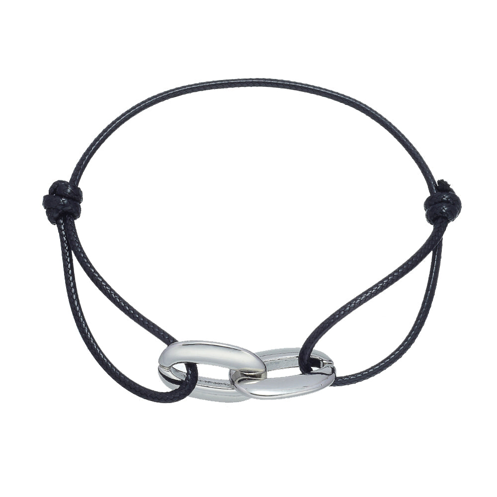 BLK ADJUSTABLE ROPE BRACELET W/ FEATURE ALLOY LINK
