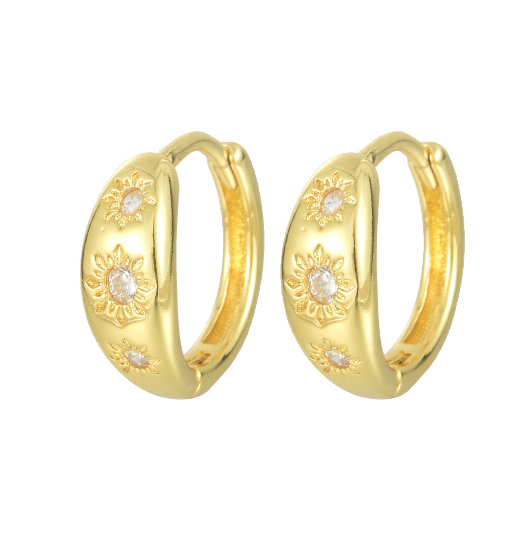 CHUNKY GOLD HOOP EARRINGS WITH CRYSTALS AND SUNS