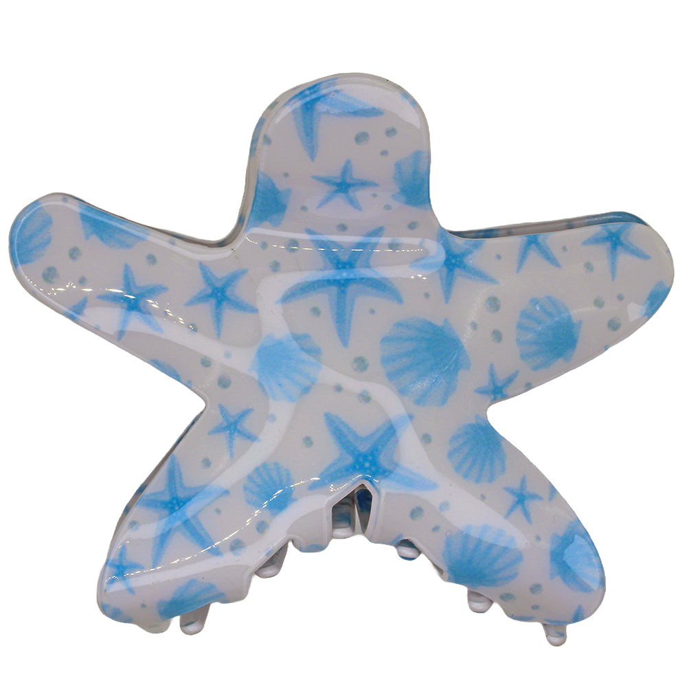 WHITE STARFISH HAIRCLIP W/ BLUE STARFISH PRINT