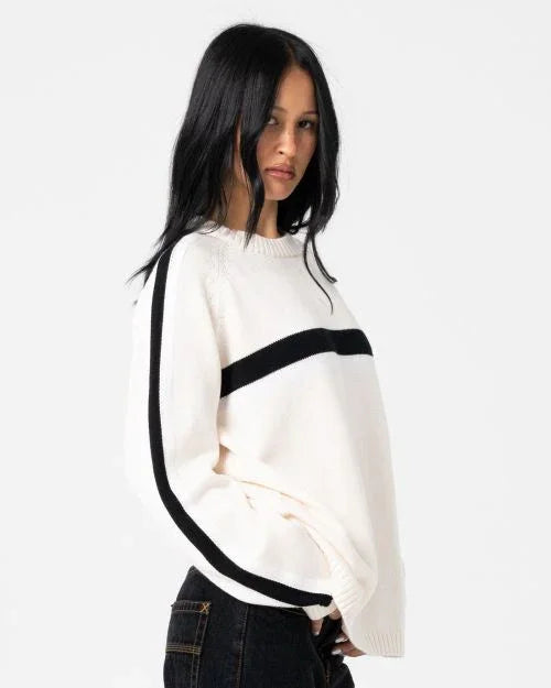 White Lines Long Sleeve Crew Neck Knit