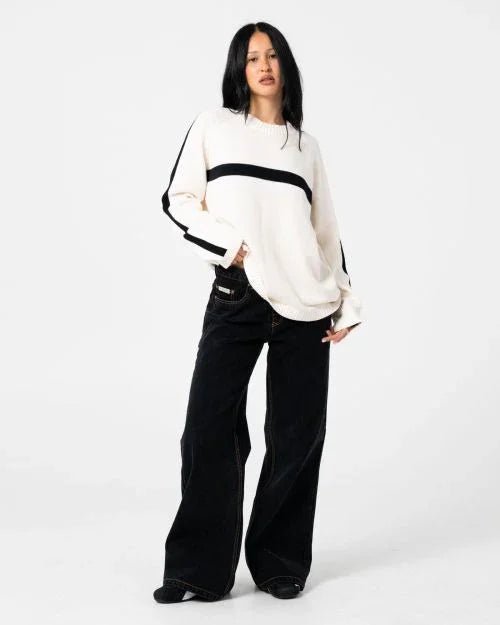 White Lines Long Sleeve Crew Neck Knit