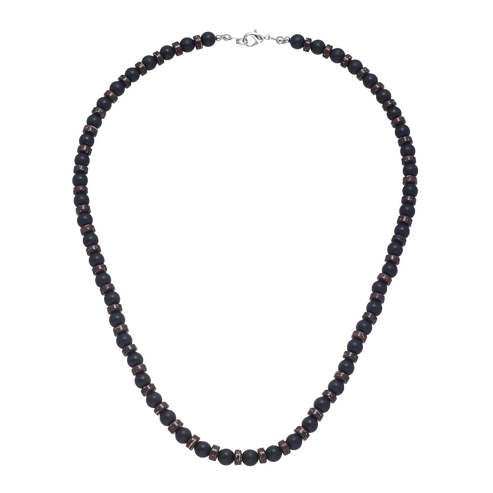 MATTE BLK BEAD & COCO DISC CHOKER
