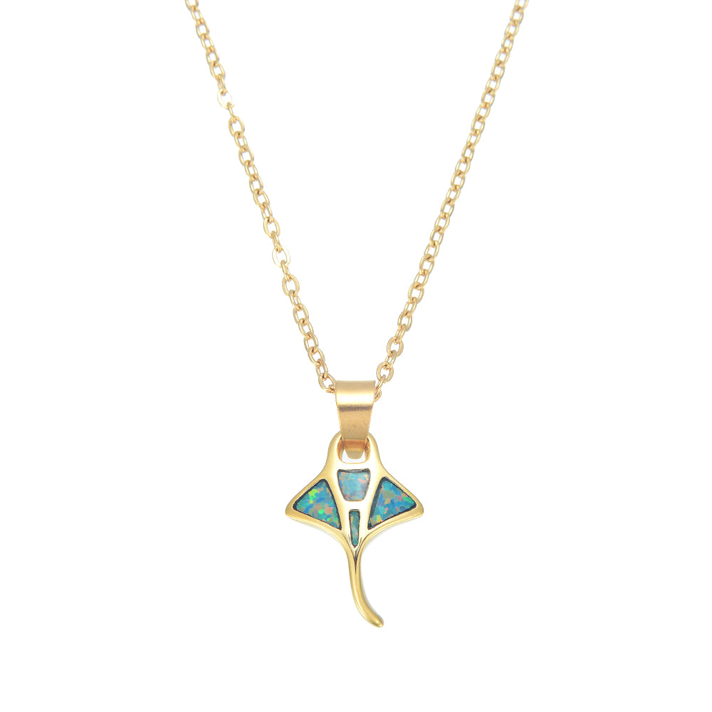 GREEN SYNTHETIC OPAL STAINLESS STEEL GOLD STINGRAY PENDANT