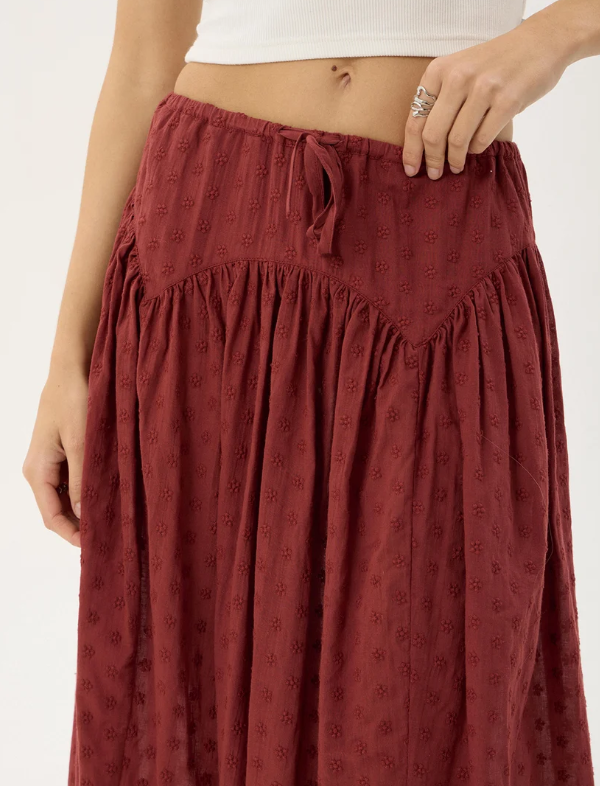 Marlow - Anglaise Midi Skirt - Ruby Anglaise