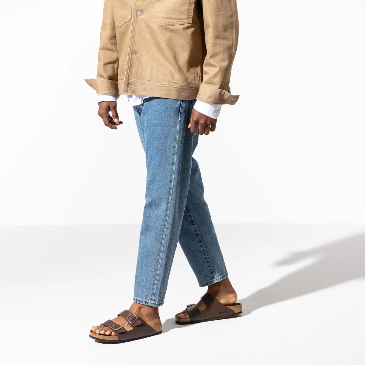 Birkenstock Arizona Birko-Flor in Dark Brown, angled view - Beachin Surf Toukley