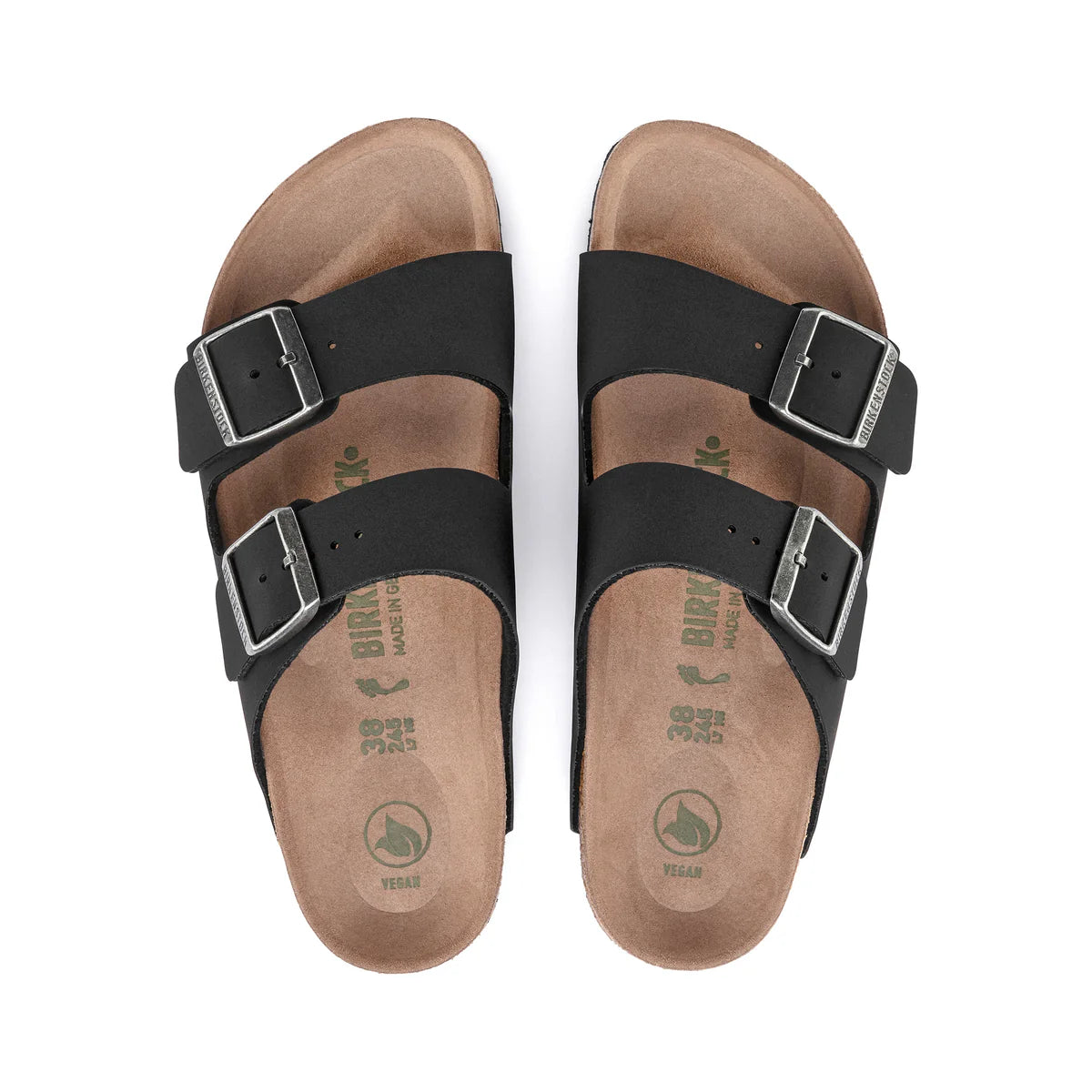 Birkenstock Arizona Vegan Birkibuc in Black, top down footbed - Beachin Surf Toukley