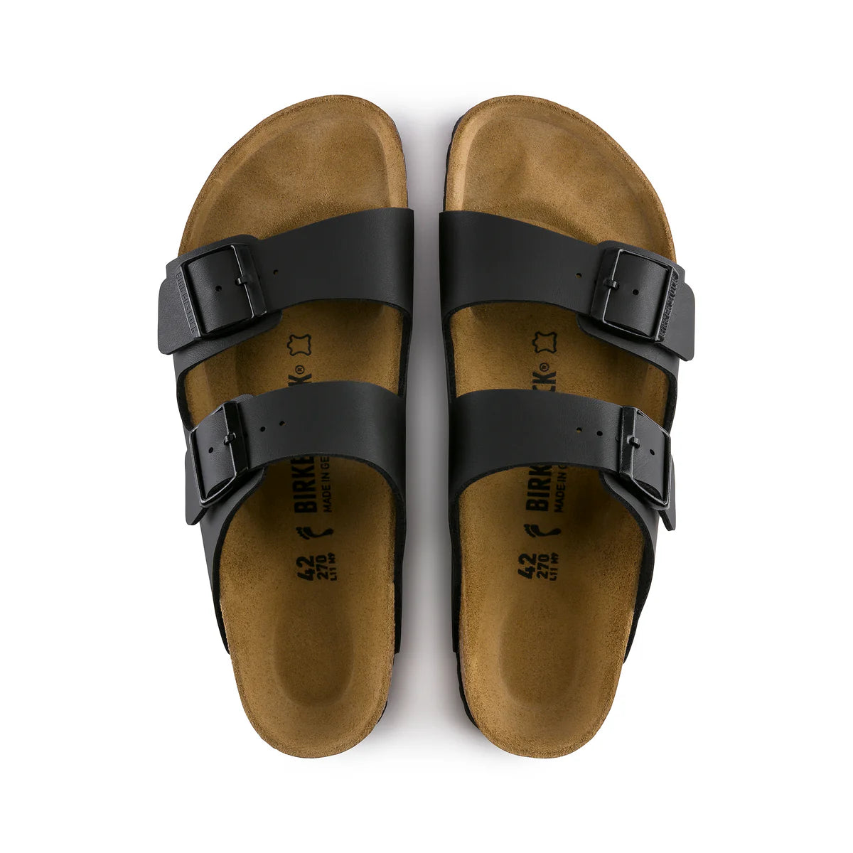 Birkenstock Arizona Birko-Flor in Black, top down footbed - Beachin Surf Toukley