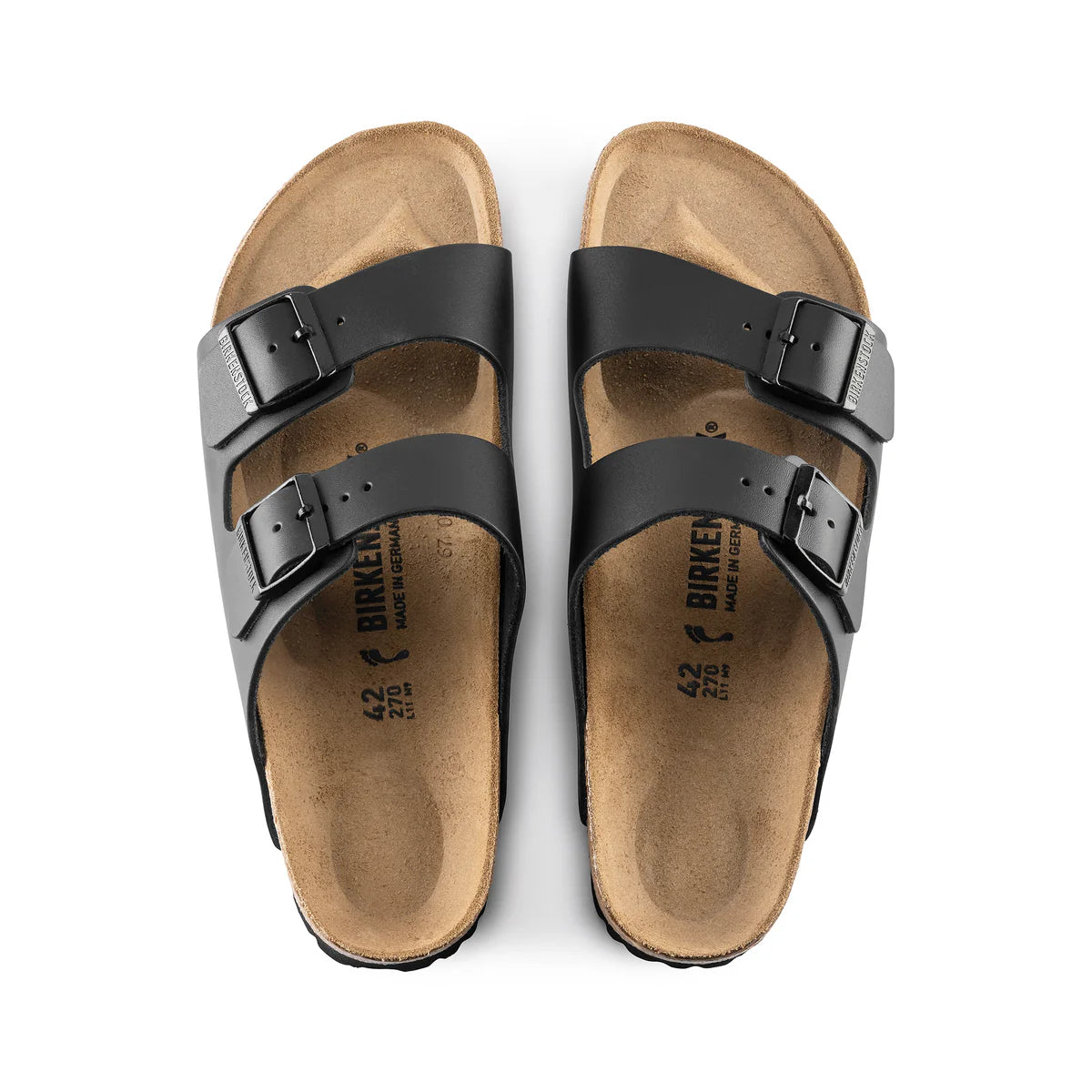 Birkenstock Arizona Smooth Leather in Black, top down footbed - Beachin Surf Toukley