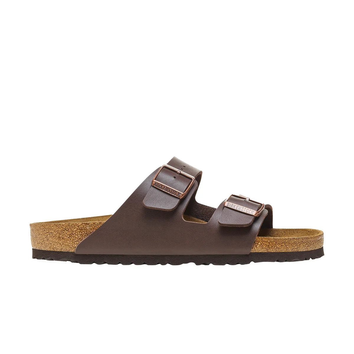 Birkenstock Arizona Soft Footbed Birko-Flor in Dark Brown, side profile - Beachin Surf Toukley