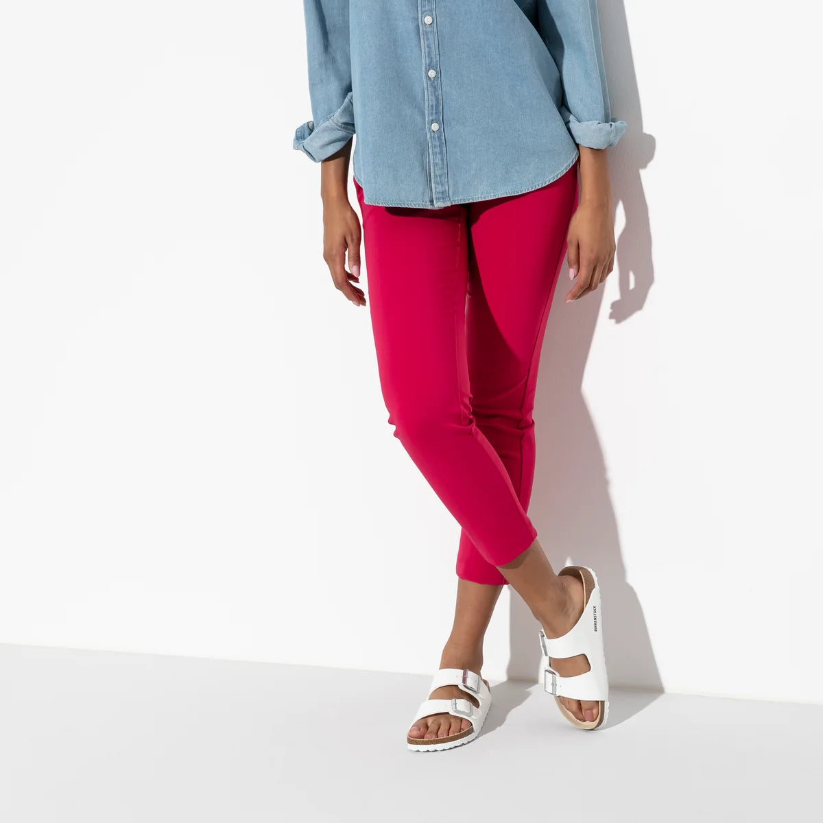 Birkenstock Arizona Birko-Flor in White worn on foot - Beachin Surf Toukley