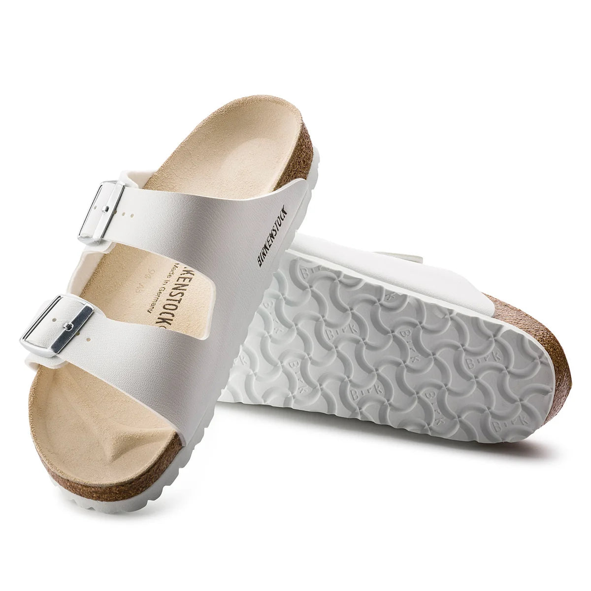 Birkenstock Arizona Birko-Flor in White, cork sole - Beachin Surf Toukley