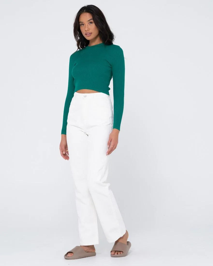 Charis Ribbed Crop Long Sleeve Knit Top - Beachin Surf
