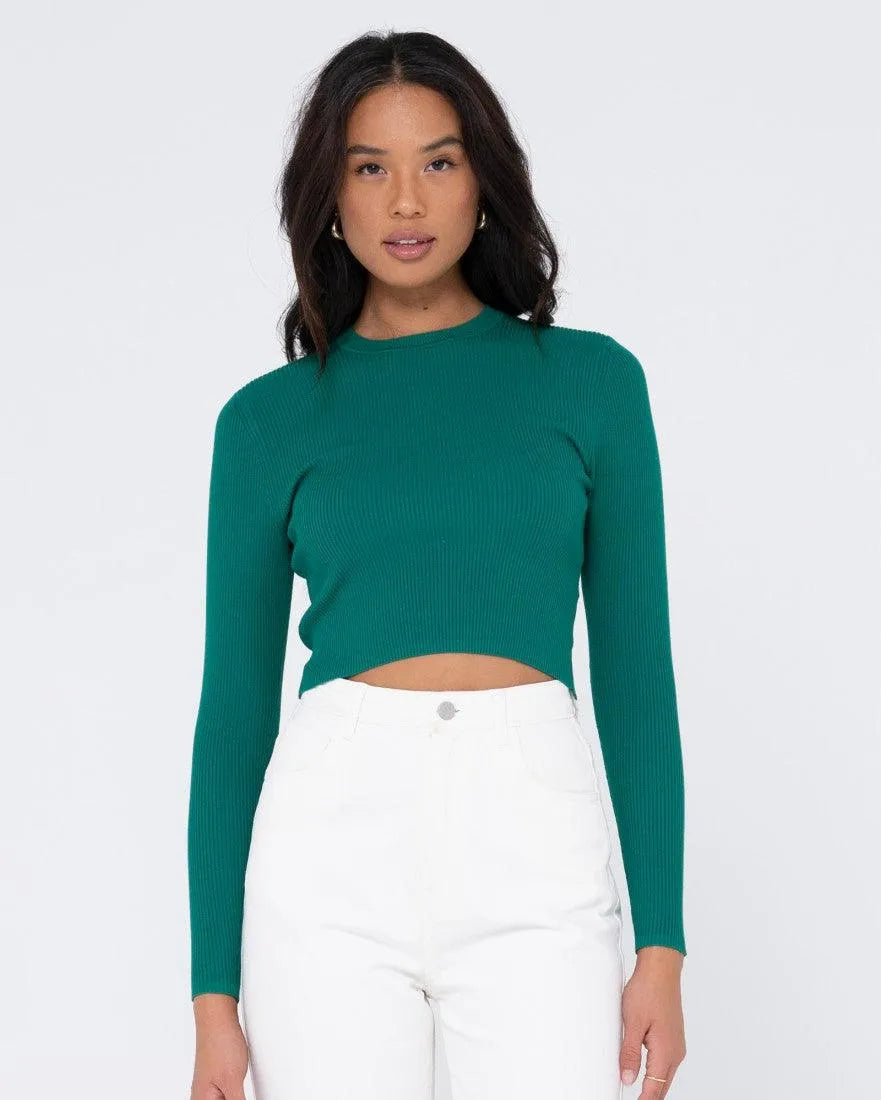 Charis Ribbed Crop Long Sleeve Knit Top - Beachin Surf
