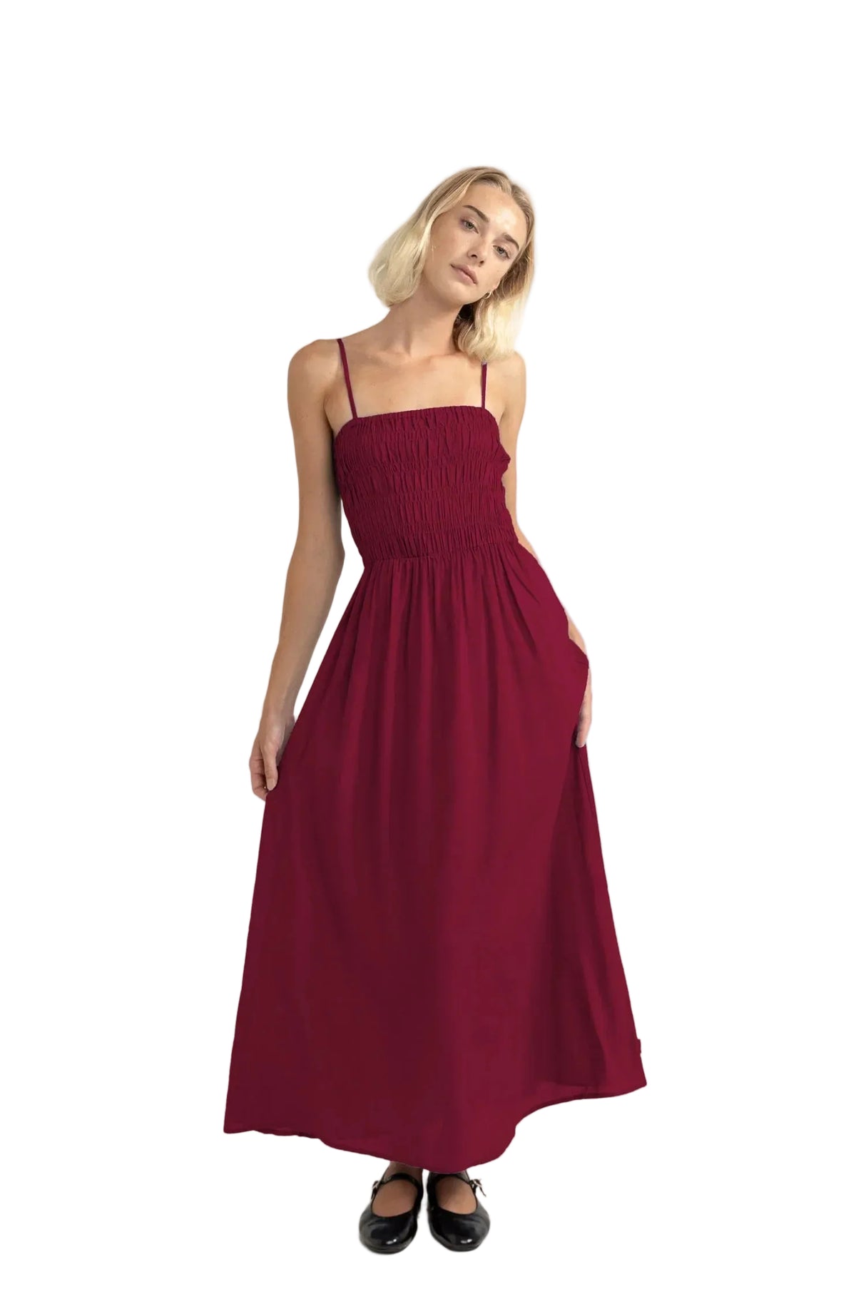 classic-shirred-midi-dress-san-CLA24W-DR02-SAN-1_1 - Beachin Surf
