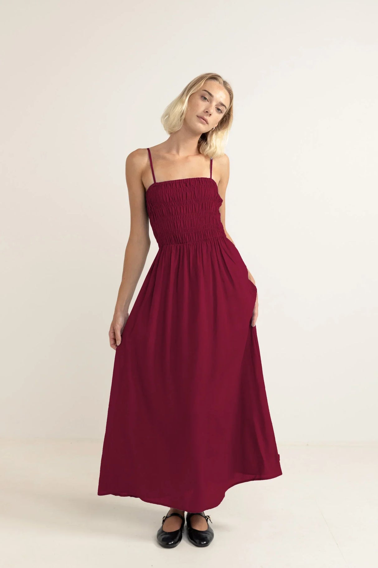 Classic Shirred Midi Dress
