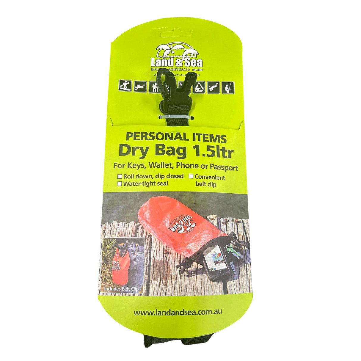Land & Sea 1.5L Personal Dry Bag Black - Packaging