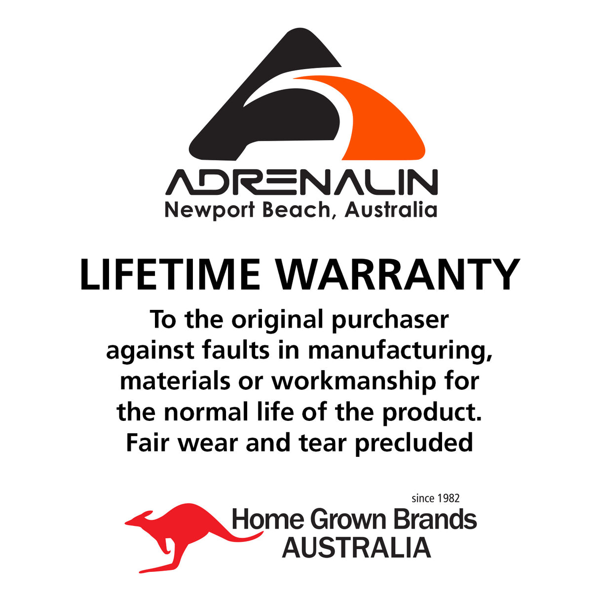 Adrenalin Lifetime Warranty