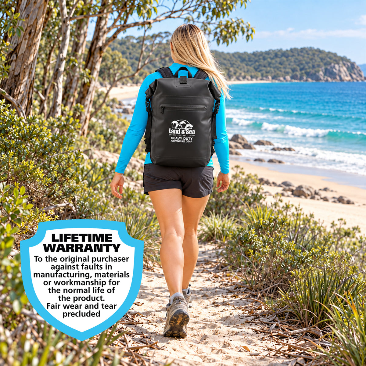 Land & Sea 30L Dry Backpack Black - Hiking Lifestyle