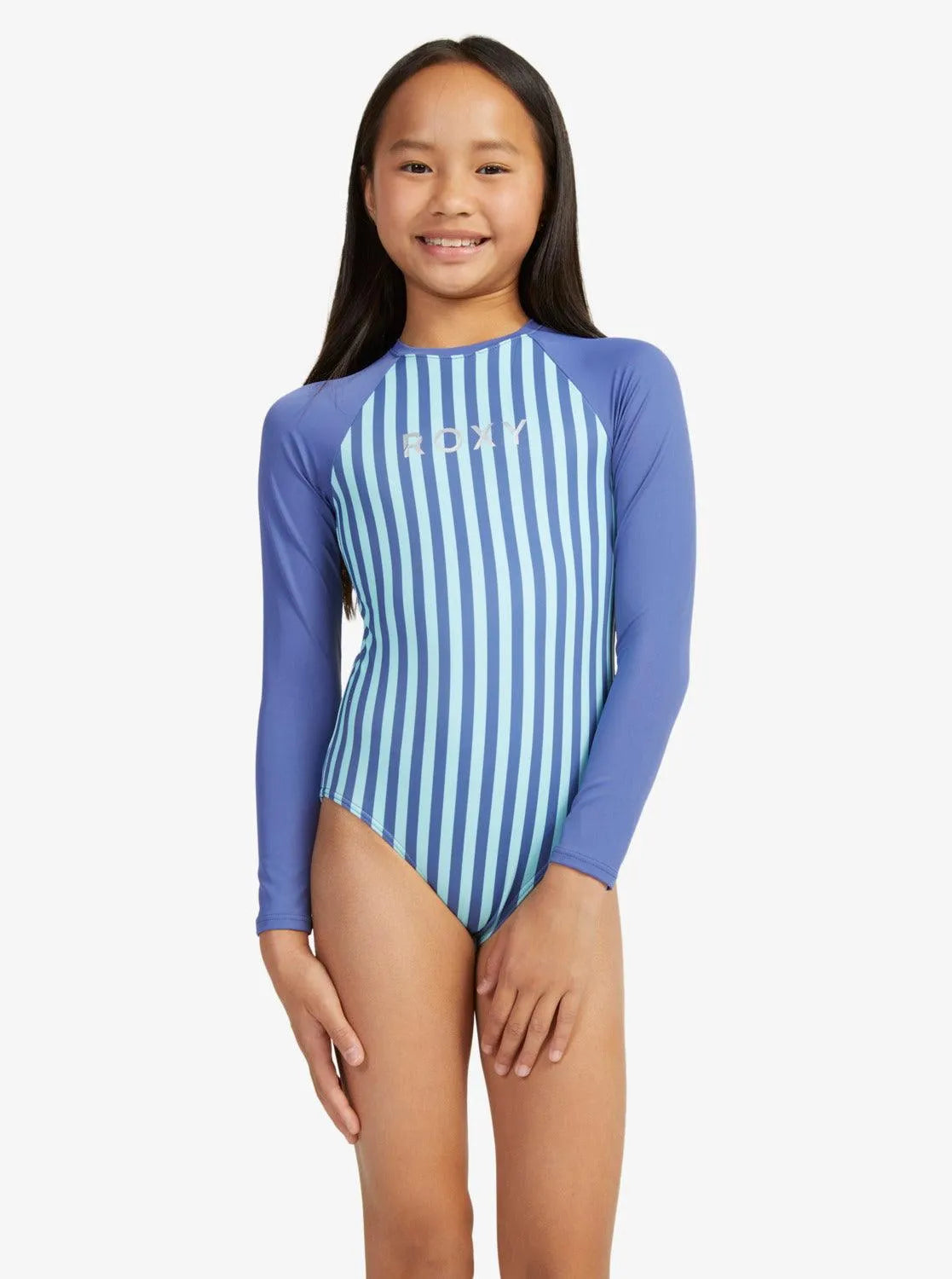 Girls 6-16 Serenity Stripe Long Sleeve One-Piece Rash Vest - Beachin Surf
