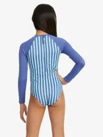 Girls 6-16 Serenity Stripe Long Sleeve One-Piece Rash Vest - Beachin Surf