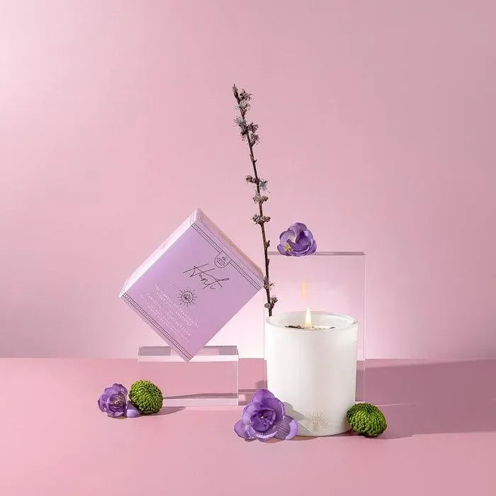 Hunti' | Crystal Infused Candle Of Tranquility | Camellia + Lotus Blos- Som