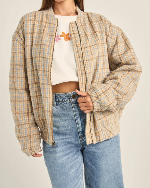 Luca Oversized Check Bomber Jacket - Beachin Surf
