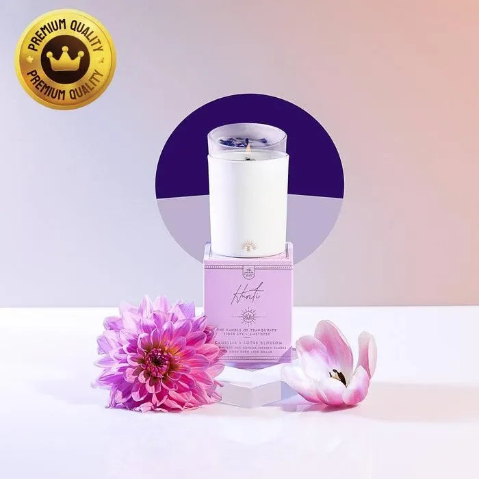 Mini Hunti' | Crystal Infused Candle Of Tranquility | Camellia + Lotus Blossom