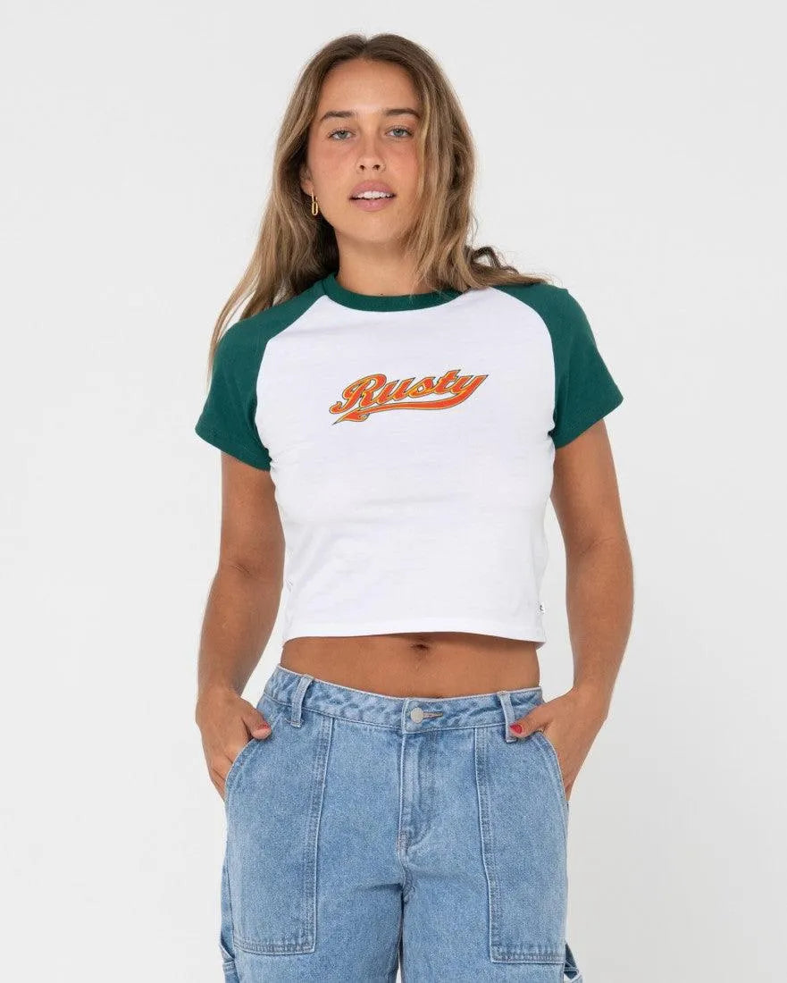 Norty Contrast Short Sleeve Graphic Baby Tee - Beachin Surf