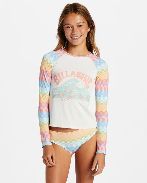 Paradise Check - Long Sleeve Rash Vest Set For Girls 4-14 - Beachin Surf