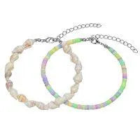 Rainbow Heishi & Seashell Anklet Set - Beachin Surf