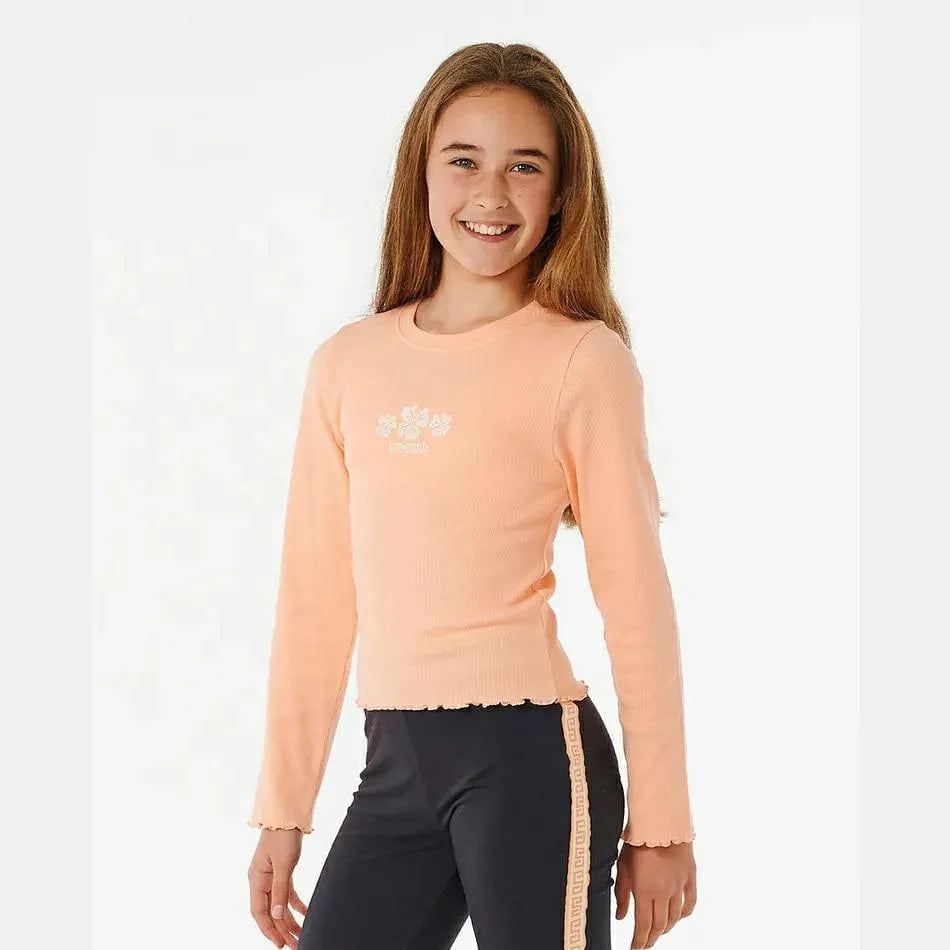 Rip Curl Tropic Rib Long Sleeve Tee – Girls (8-14 Years) - Beachin Surf