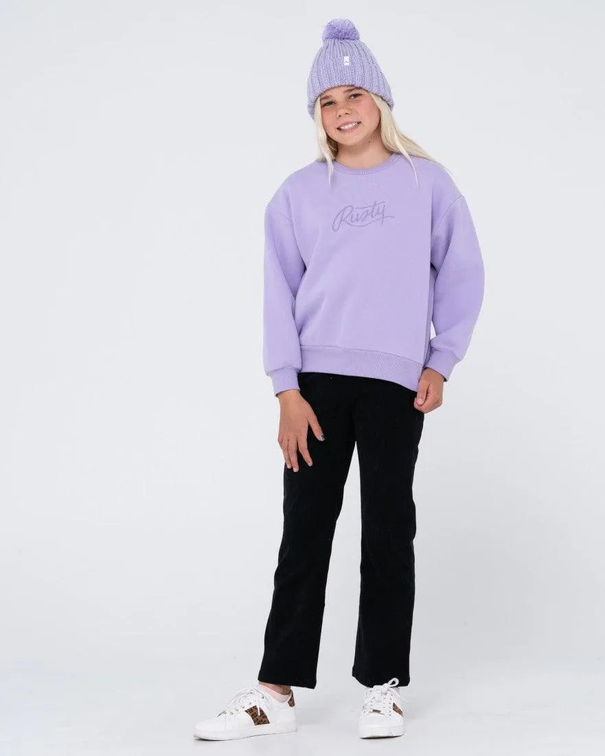 Rusty Script Oversize Crew Fleece Girls - Beachin Surf
