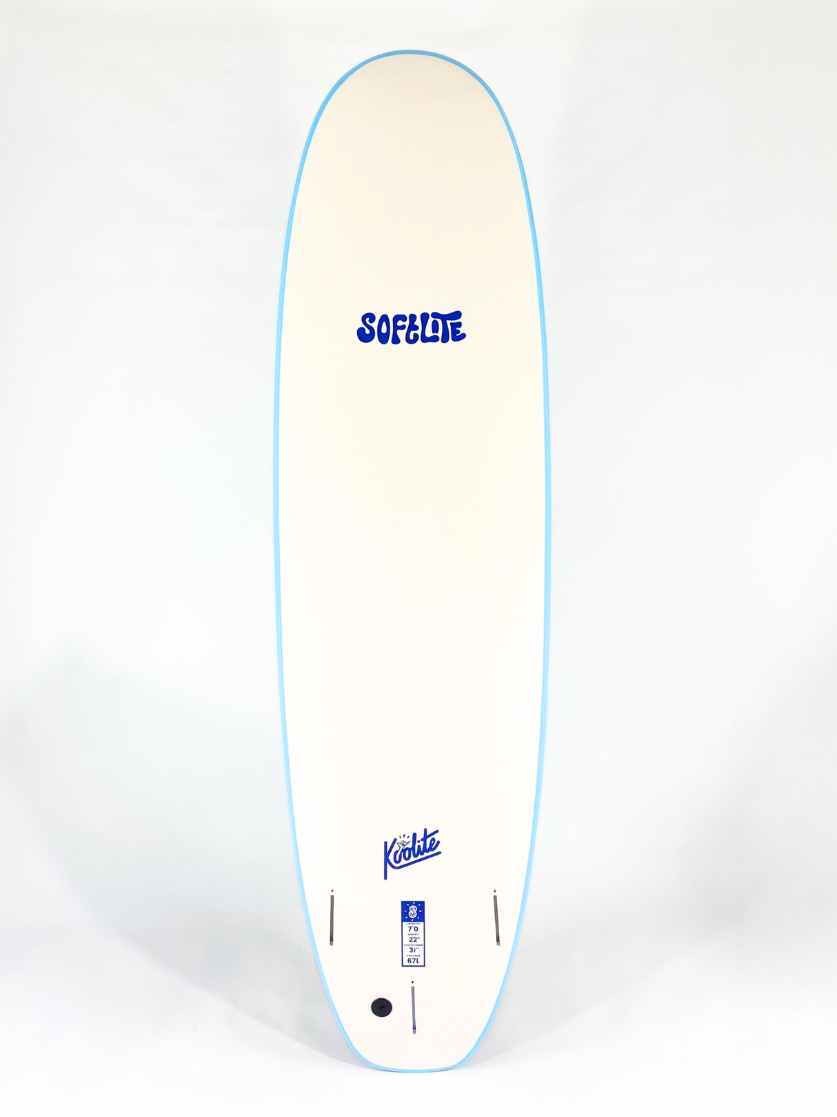 Softlite Koolite softboard in Sky Blue, white slick bottom