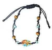 STARFISH PRINT COWRIE SHELL ON BEADED ROPE BRACELET