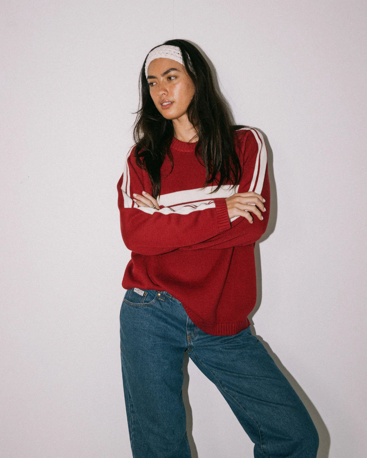 White Lines Long Sleeve Crew Neck Knit - Beachin Surf