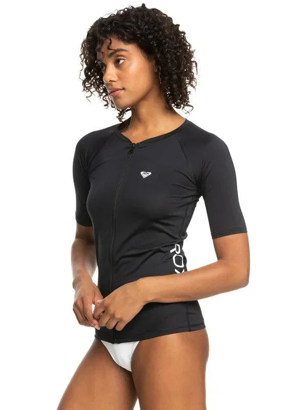 womens-new-essentials-short-sleeve-zip-up-rash-vest-beachin-surf-53310 - Beachin Surf