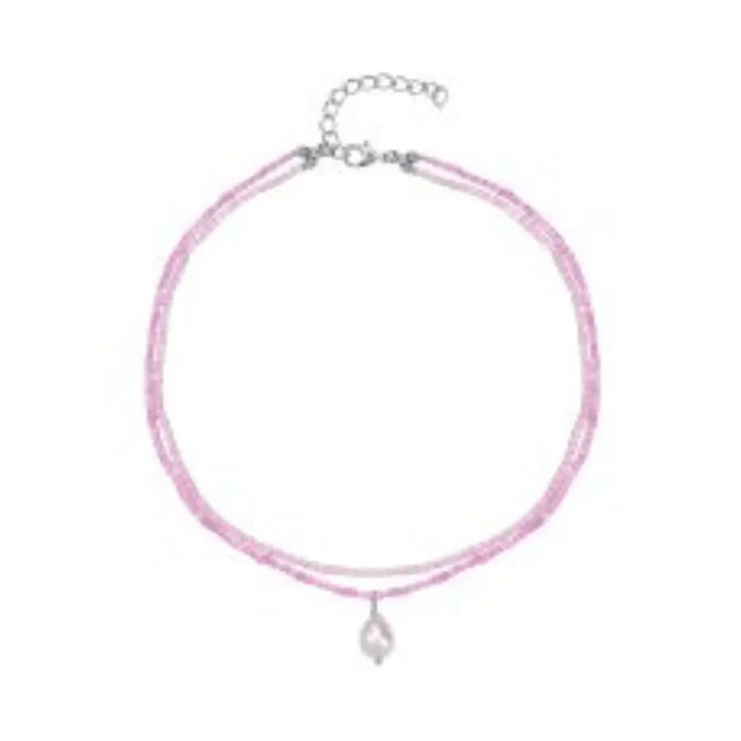 2 Strand Pastel Coral Tone Choker W/ Pearl - Beachin Surf